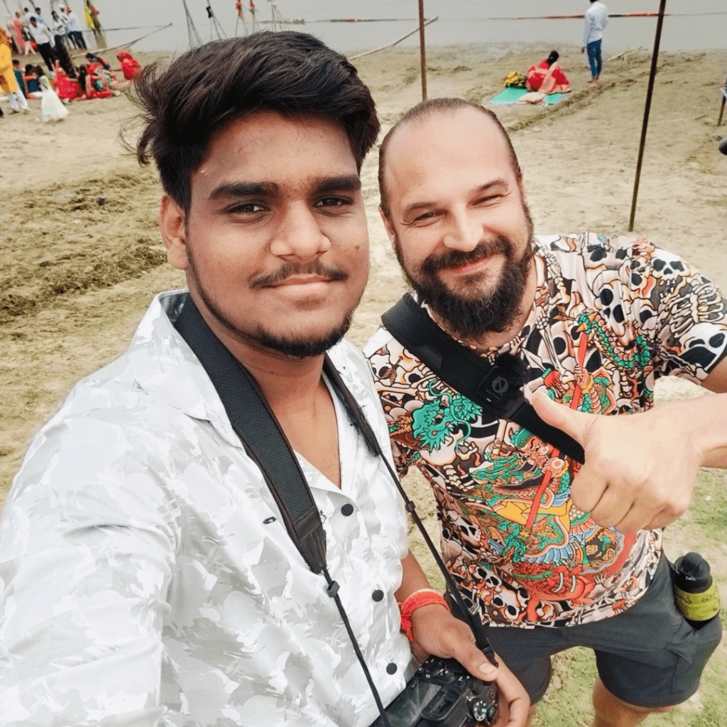 Foreign tourist enjoying a private photo walk in Varanasi